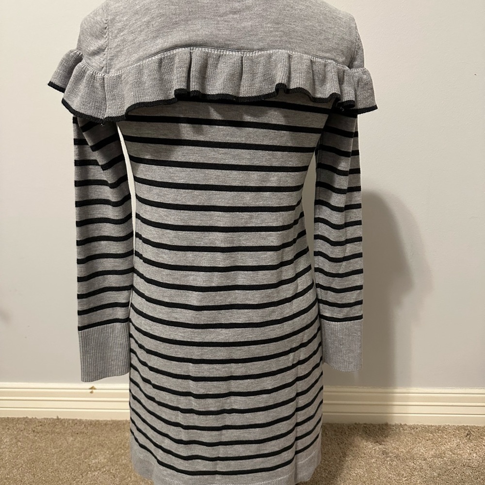 VINCE CAMUTO Women's Round Ruffle Neck Striped Knitted Sweater Dress Size S - Picture 5 of 7